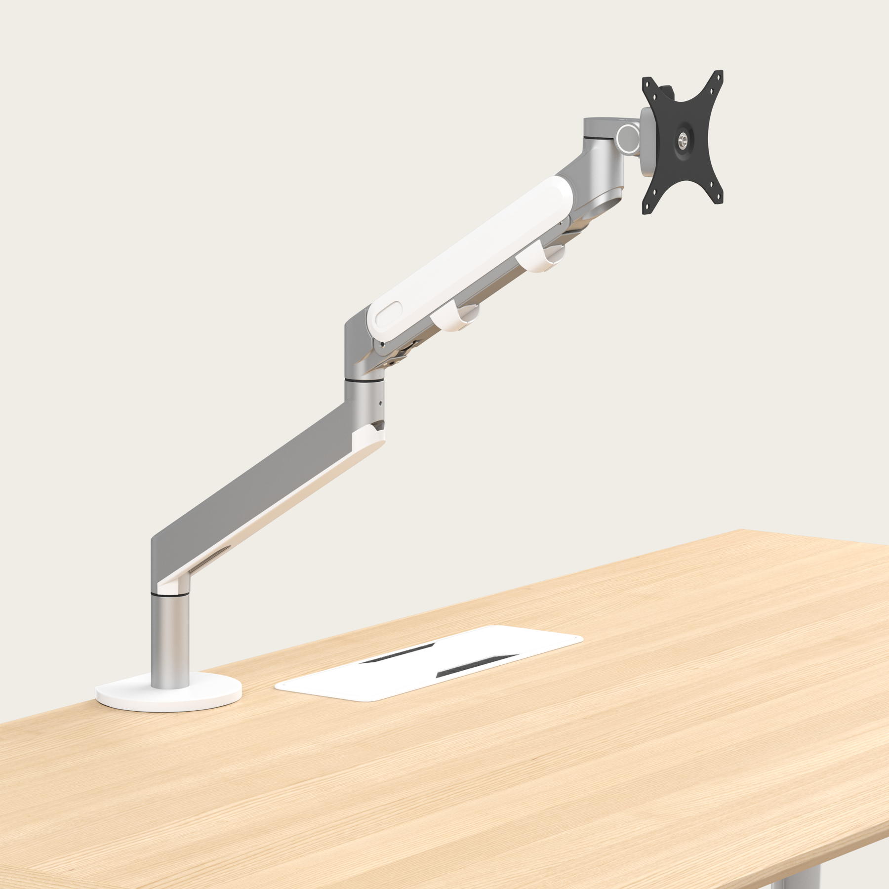 Side view of Recess monitor arm mounted on Recess single desk